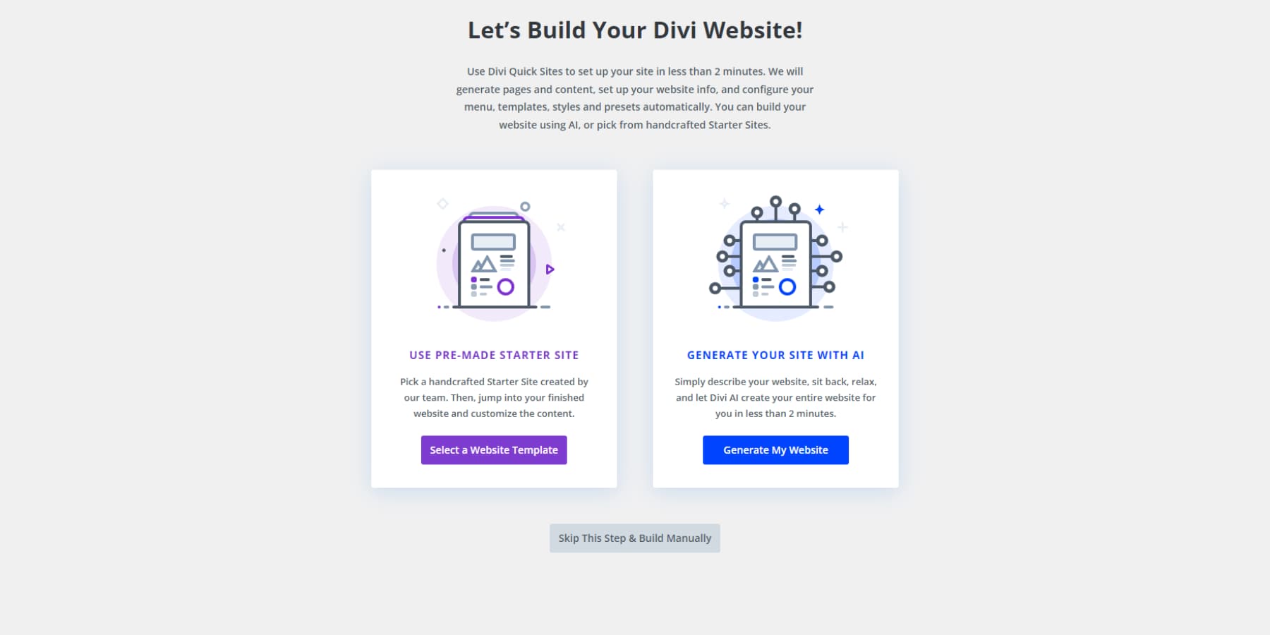 Divi'nin web siteleri tasarlama seçeneğinin ekran görüntüsü
