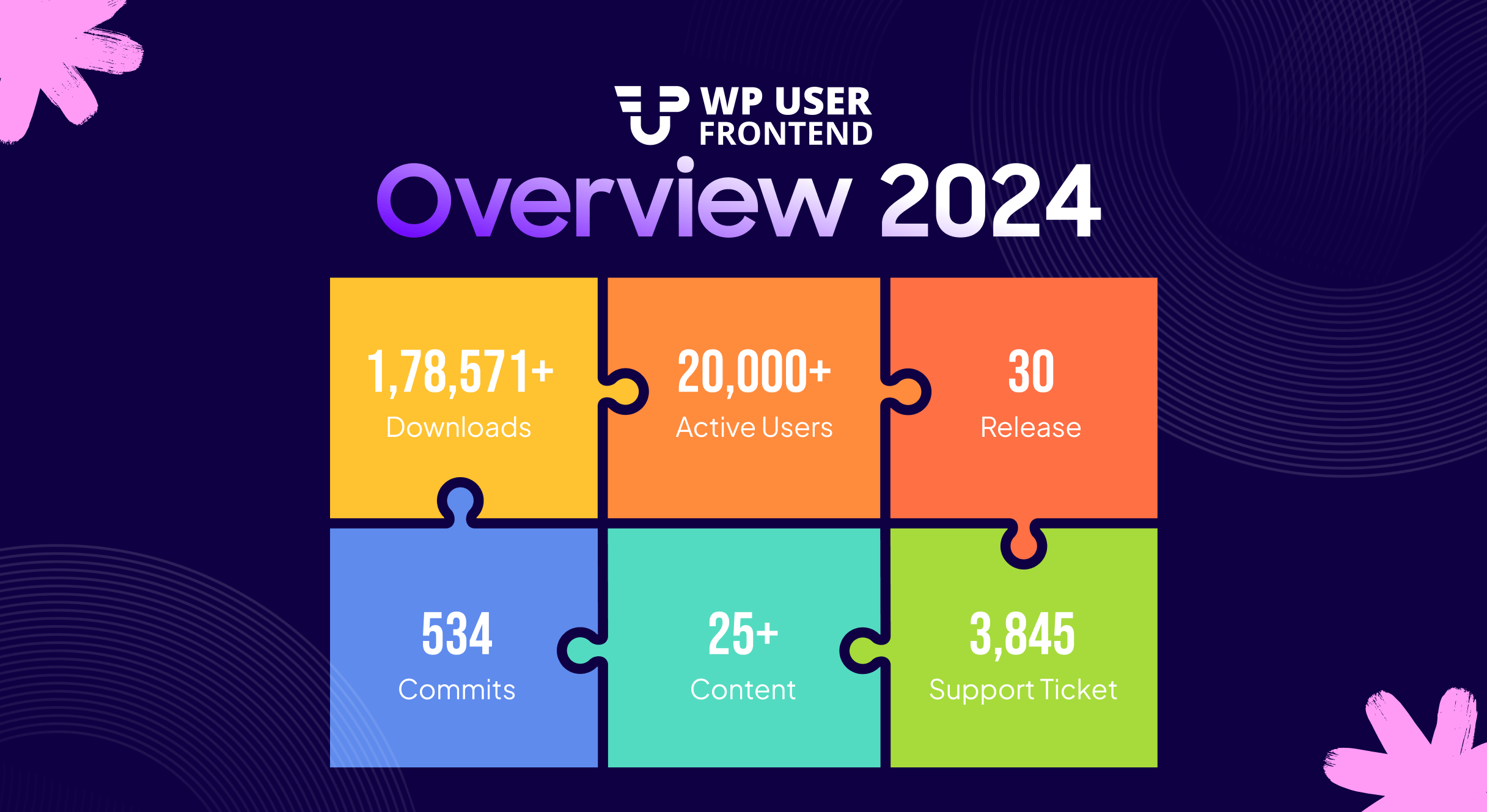 Cette image montre la croissance globale de WP User Frontend en 2024