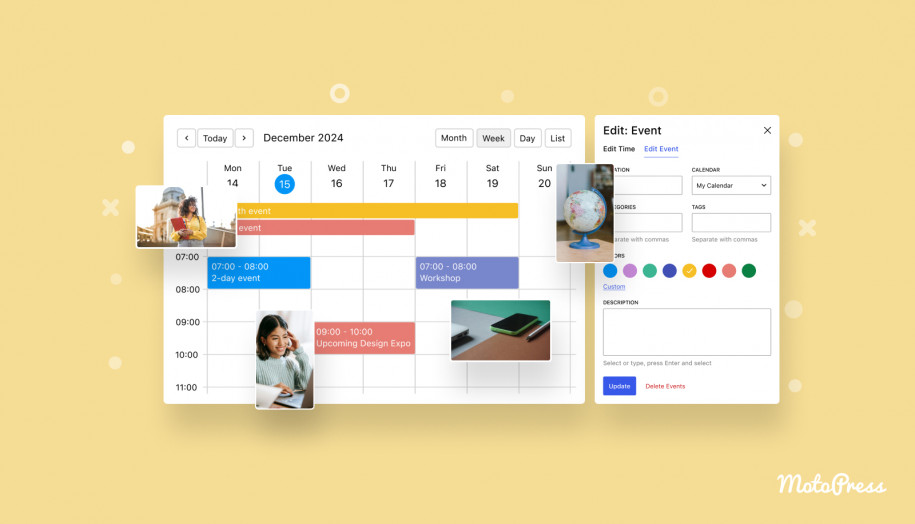 Collage sur la façon de configurer un plugin d'horaire de cours WordPress.