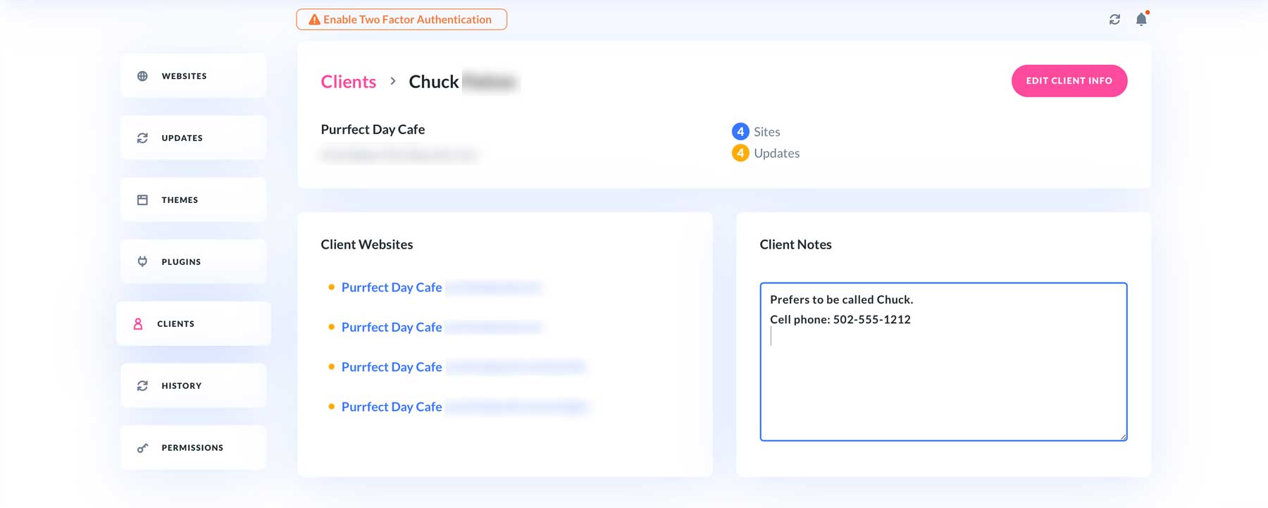 Informacje o kliencie Divi Dash