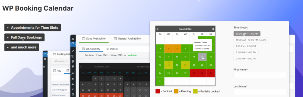 Plug-in de calendário de reservas.