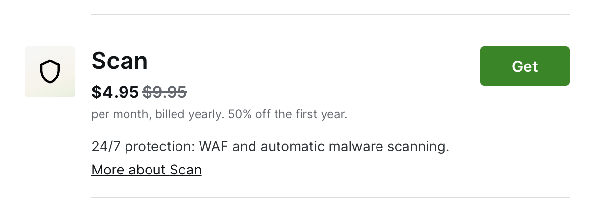El complemento Jetpack Scan anuncia un descuento del 50% durante el primer año y protección 24 horas al día, 7 días a la semana.