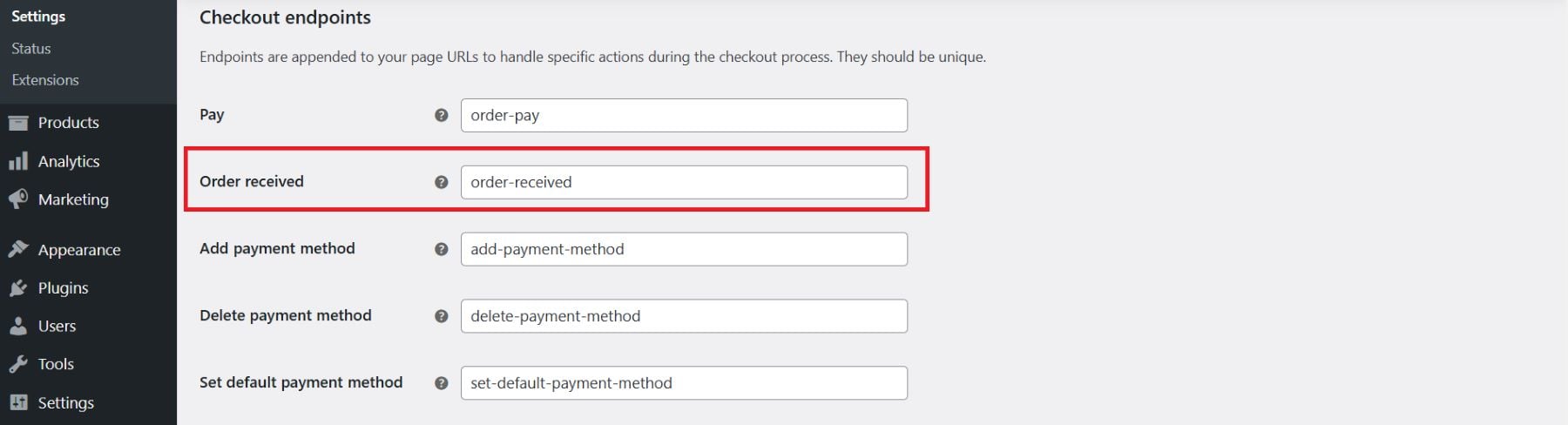 woocommerce チェックアウト エンドポイント