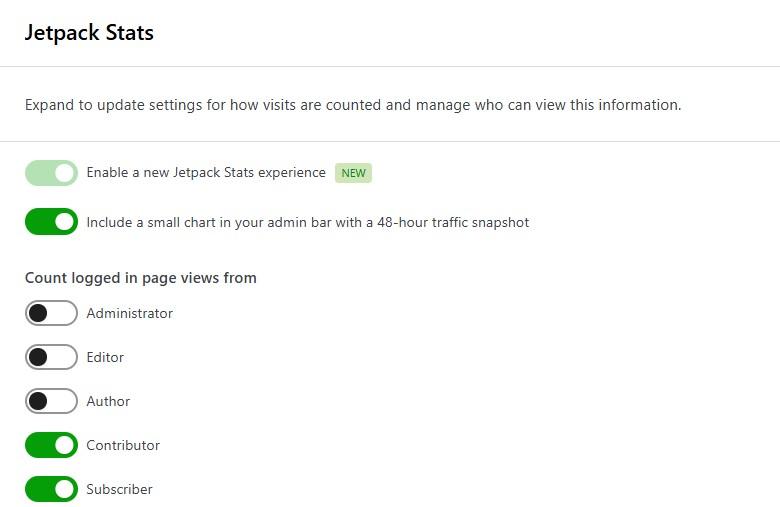 pengaturan untuk Statistik Jetpack