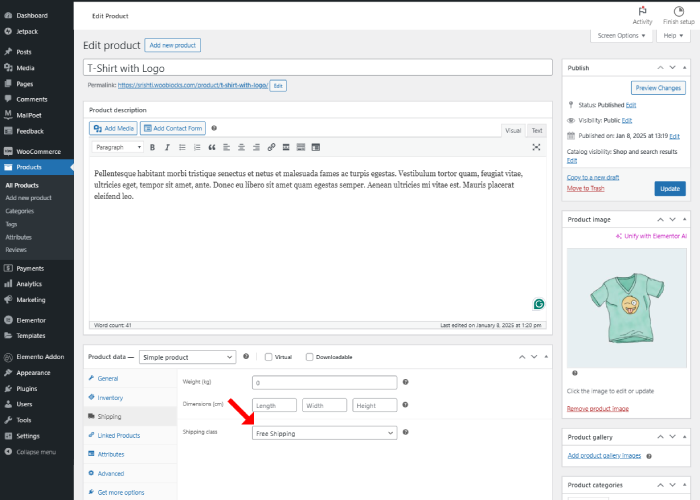 如何在 WooCommerce 10 上为产品添加免费送货 Product page edit