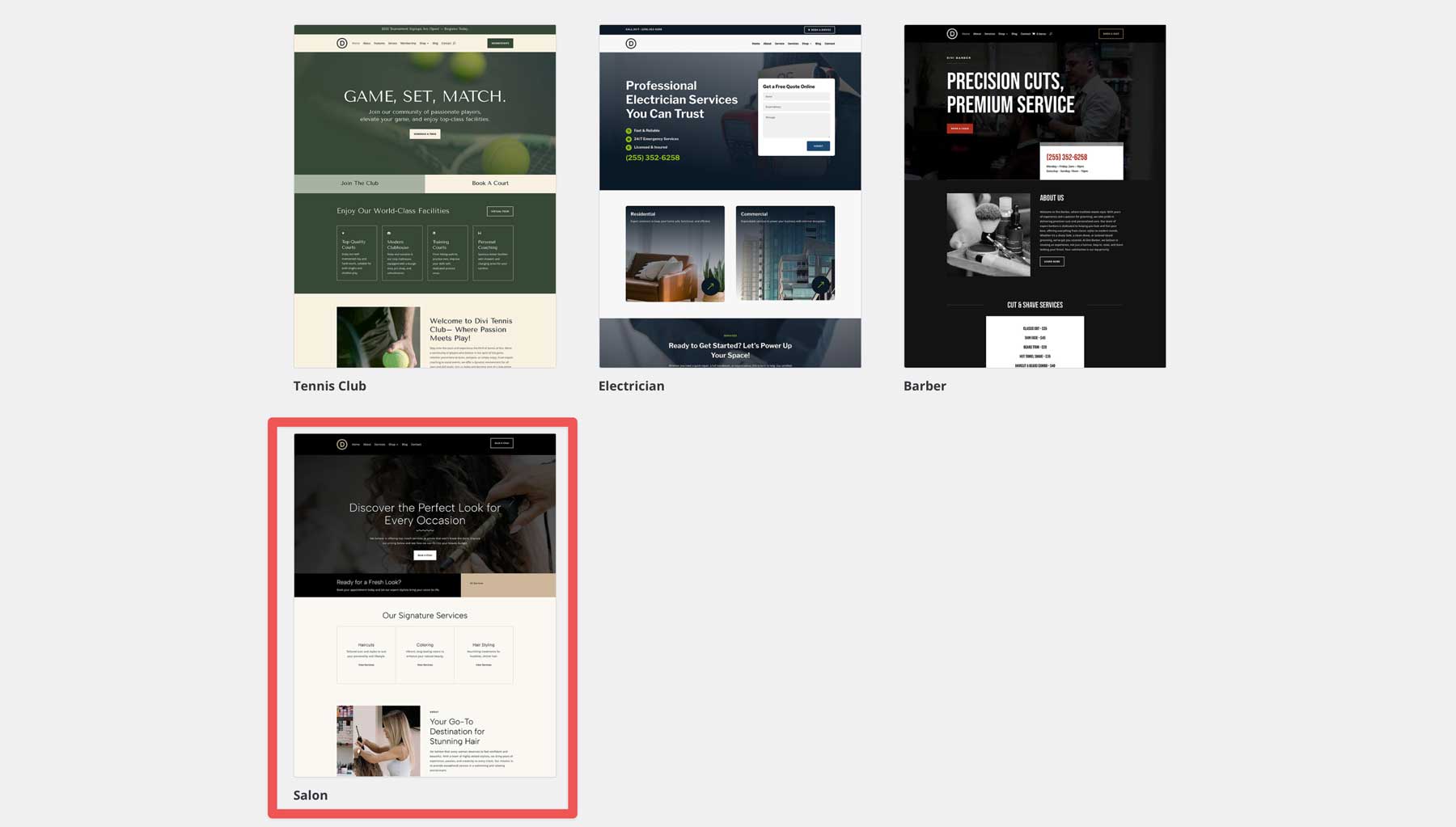 Divi 沙龙起始网站