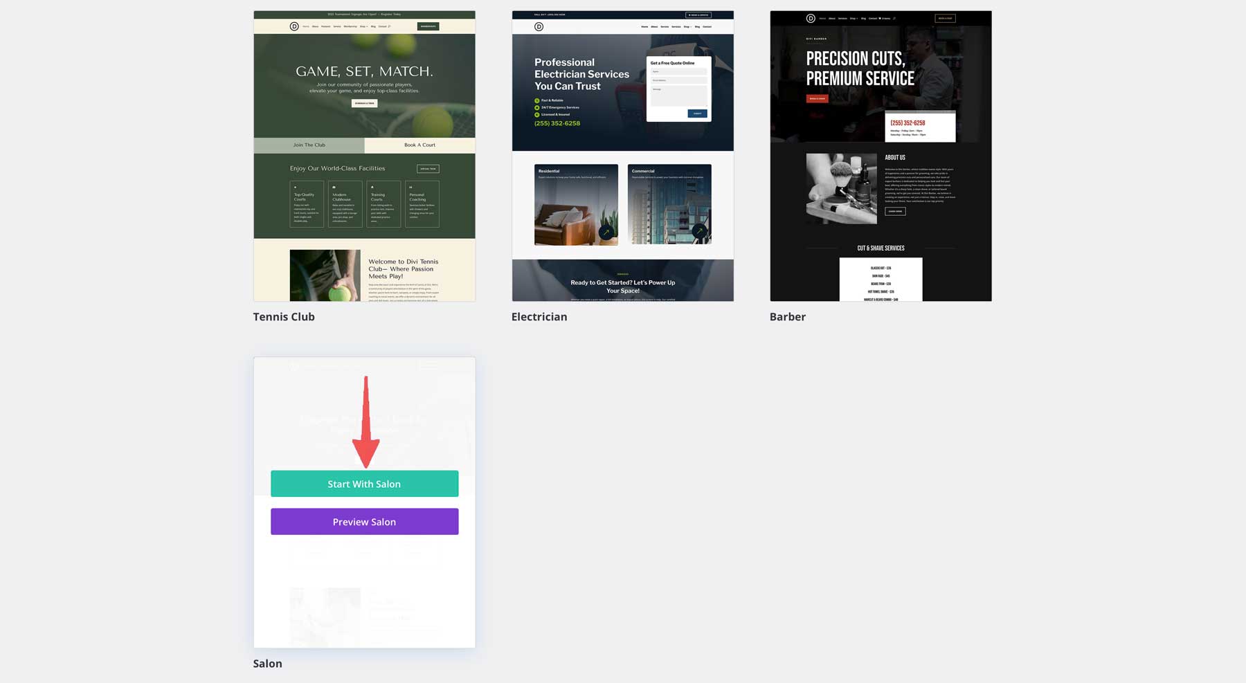 Divi 沙龙起始网站