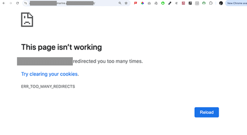 ERR_TOO_MANY_REDIRECTS 範例 - 來源:我的測試站點