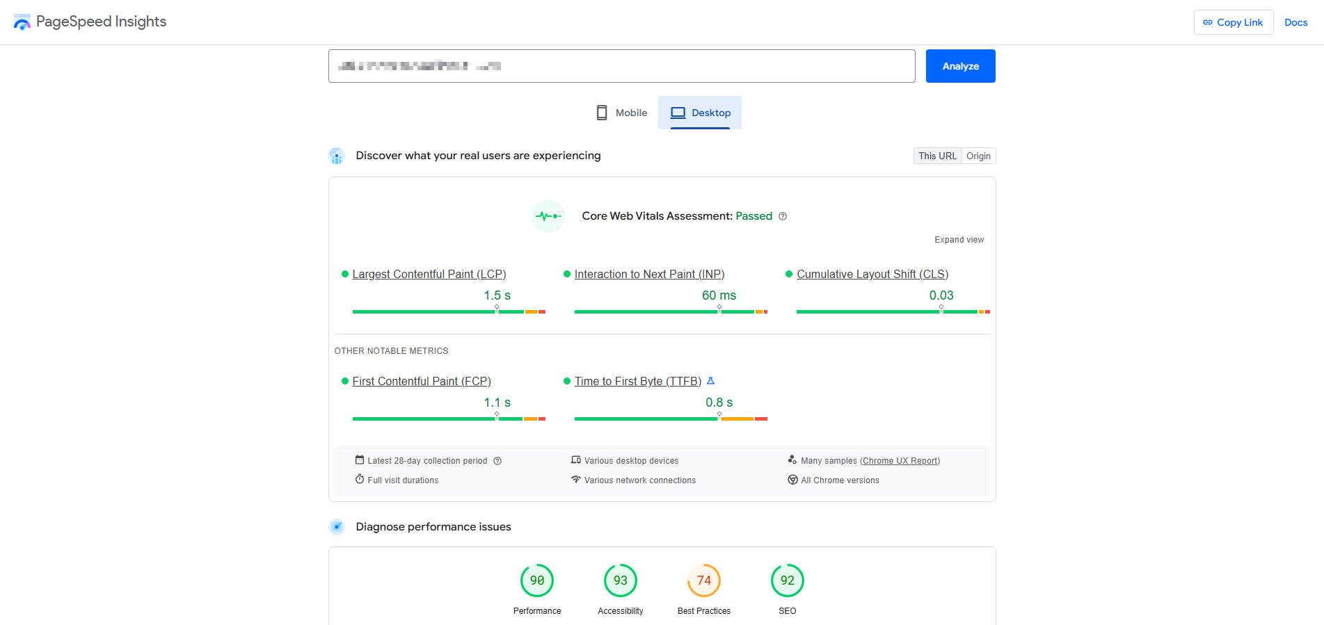 Google的PagesPeed Insights仪表板