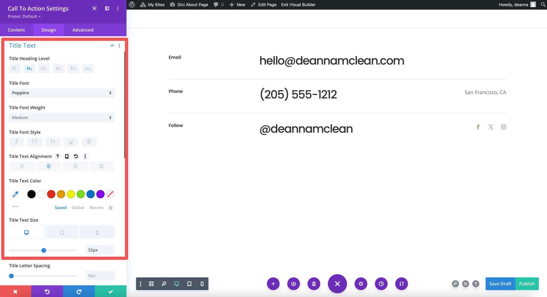 Divi CTA标题设置