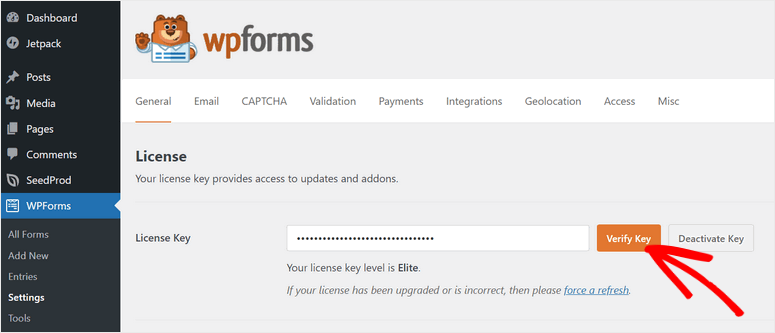 WPForms Lisansını Doğrulayın - ISITWP - Ücretsiz WordPress Tema Dedektör verify wpforms license