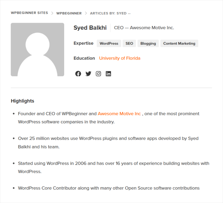 Esempio-detailed-autore-bio-ISITWP-Rilevatore di temi WordPress gratuito example detailed author bio
