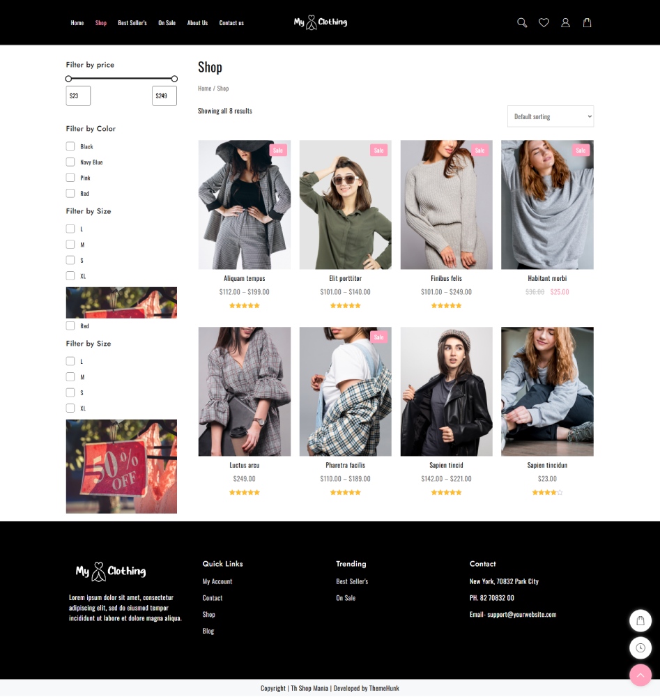 เทมเพลตเว็บไซต์ใหม่สำหรับเสื้อผ้า (ติดตั้งหนึ่งคลิก) 6 Clothing Shop