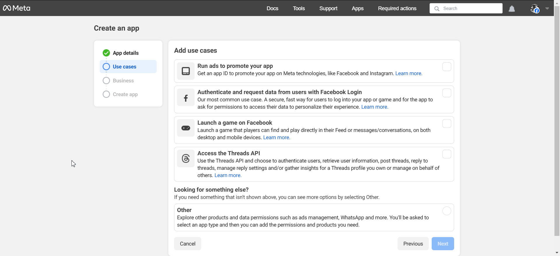 ステップ2:アプリIDとアプリシークレット3を収集するアプリを作成する 2. Create an App on Your Meta for Developers Account 3
