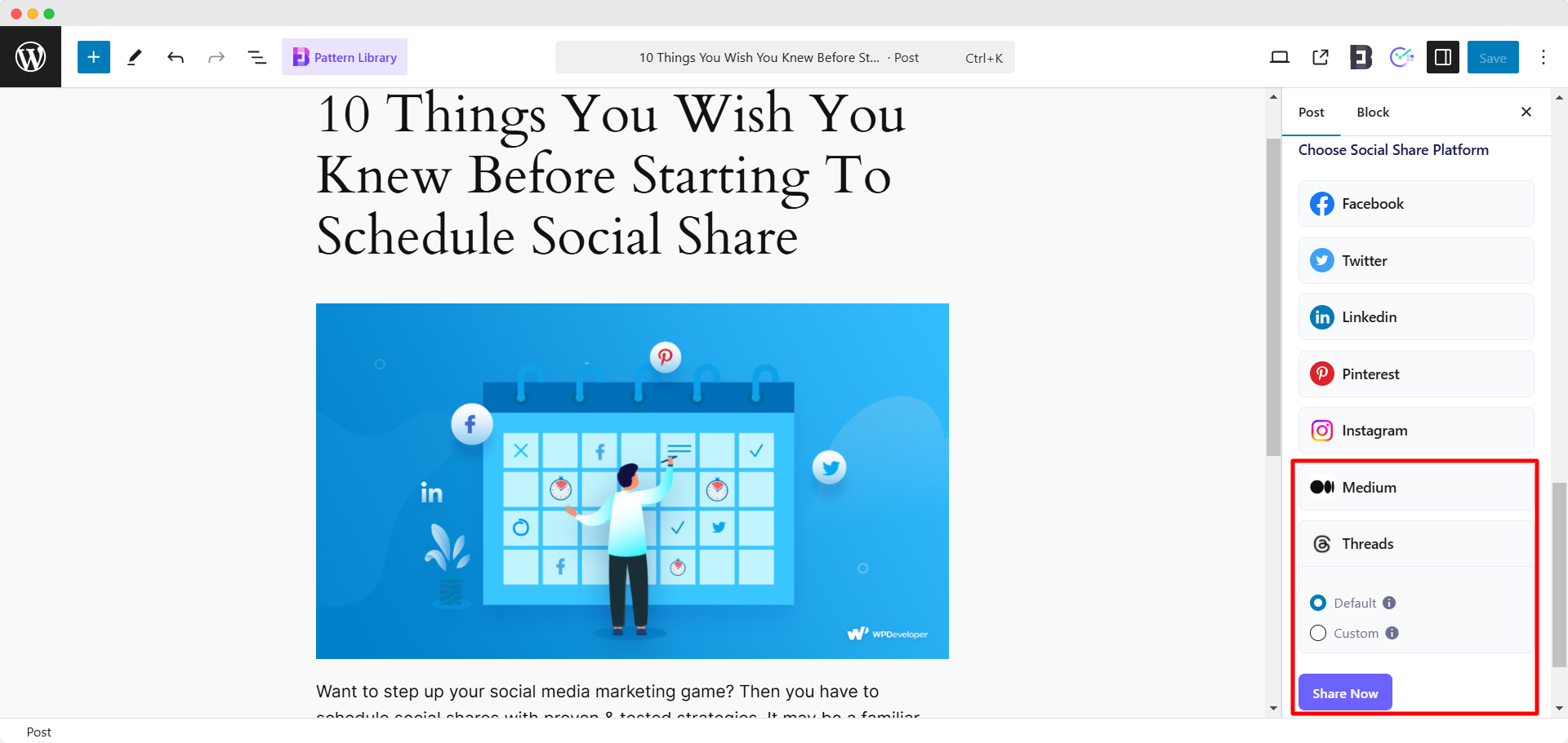 ステップ6:スレッドでスケジュールされたWordPress投稿を自動的に共有します 5. Schedule WordPress Posts or Share Instantly
