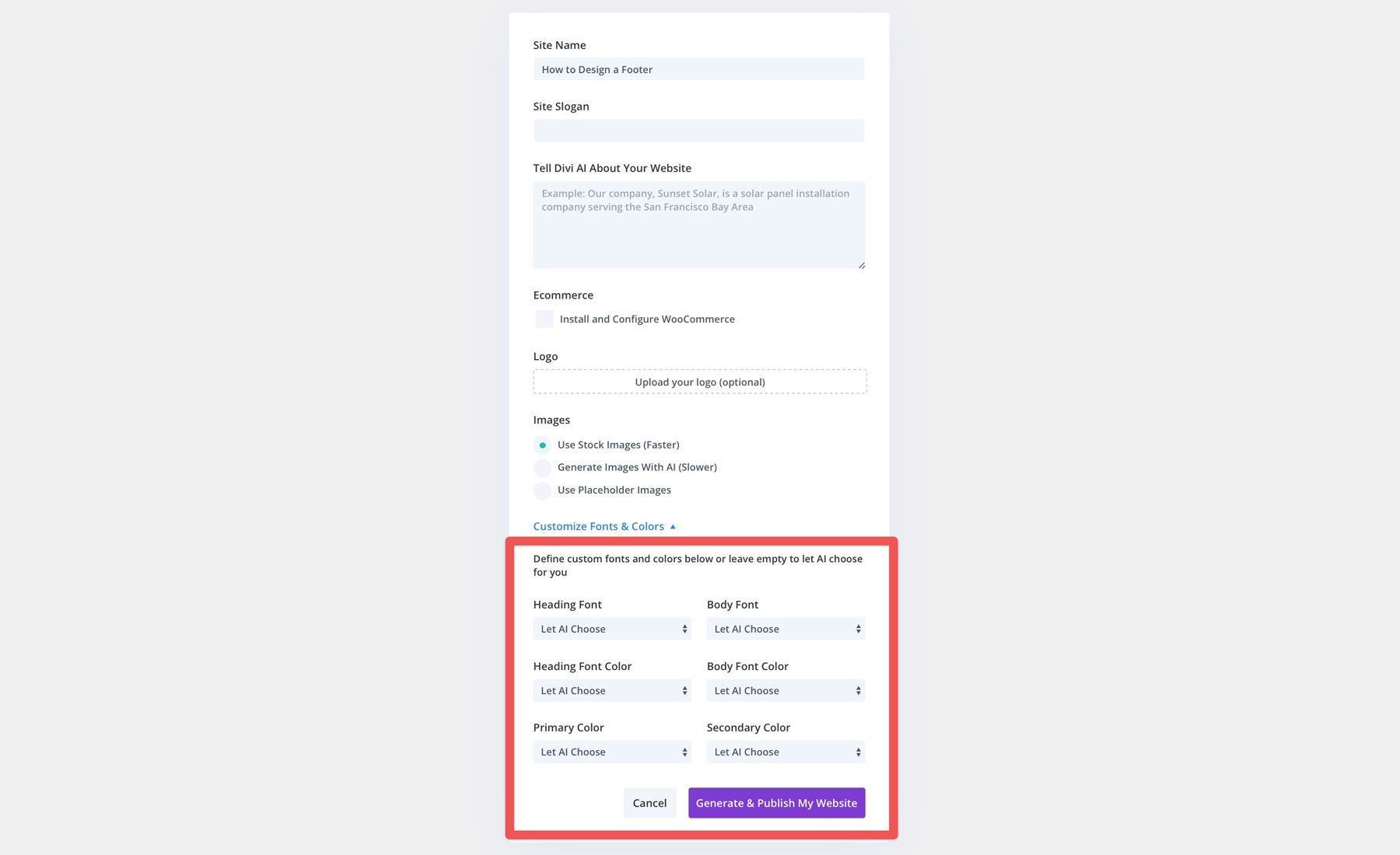 Divi AI Webサイトの世代