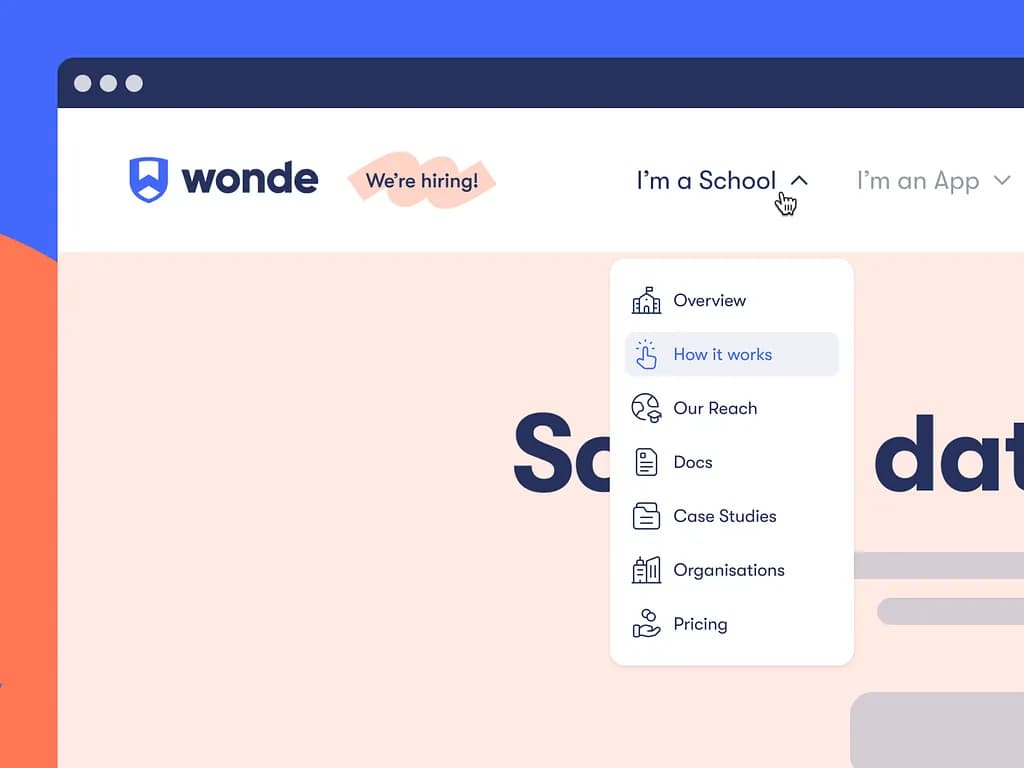 Contoh desain header yang bagus di wonde.com, gambar yang disediakan oleh Anna Meleshina di Dribbble