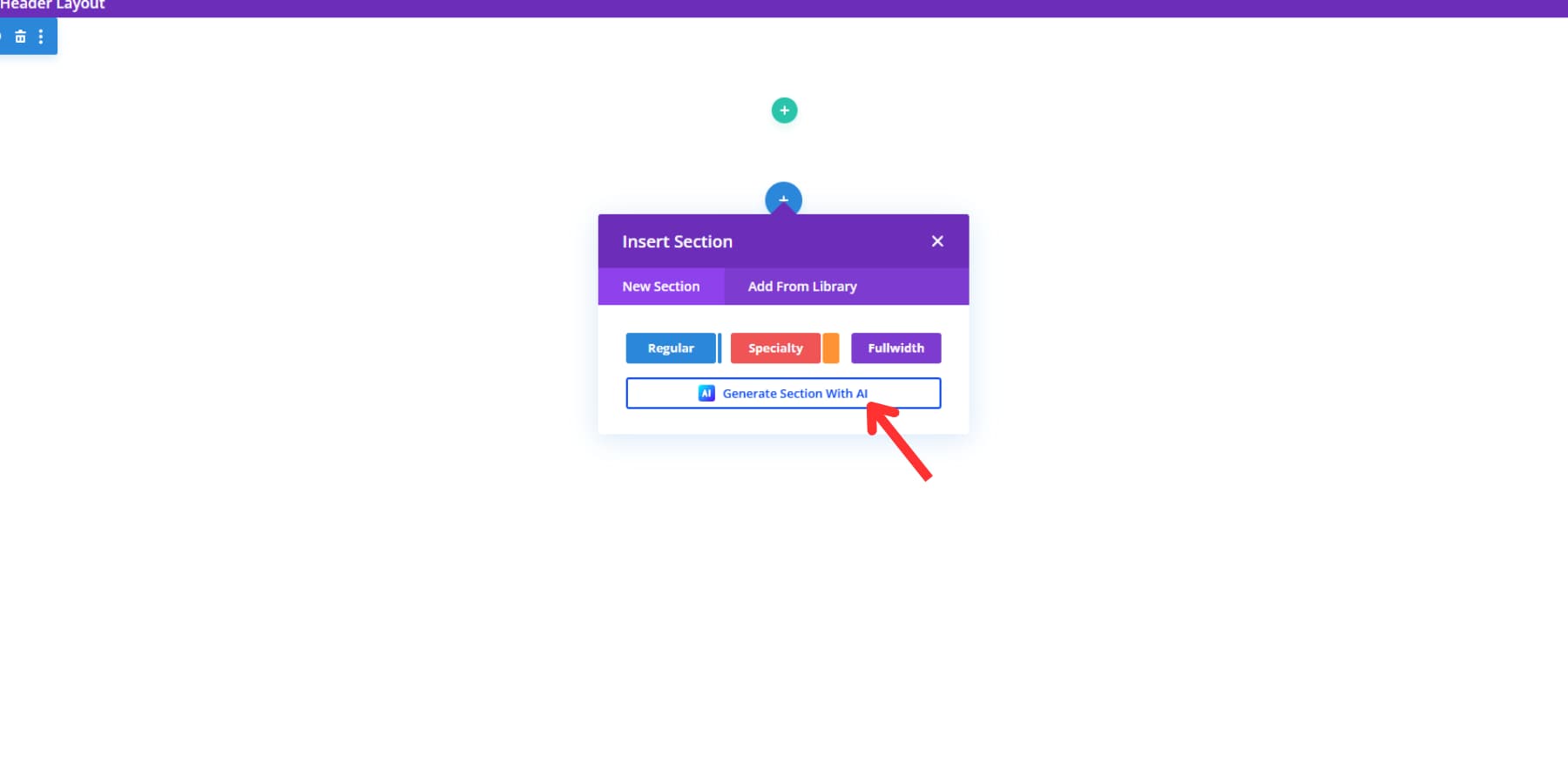 Uno screenshot di come selezionare la sezione Genera con AI