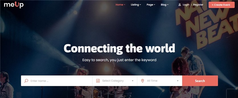 Tangkapan layar dari platform Meup Event Marketplace untuk situs web WordPress.