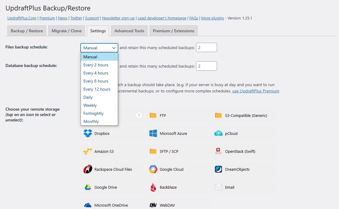 ตั้งค่าการสำรองข้อมูลกำหนดเวลาภายใน updraftplus