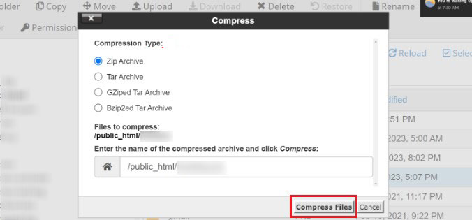 เลือก zip archive และประคบ