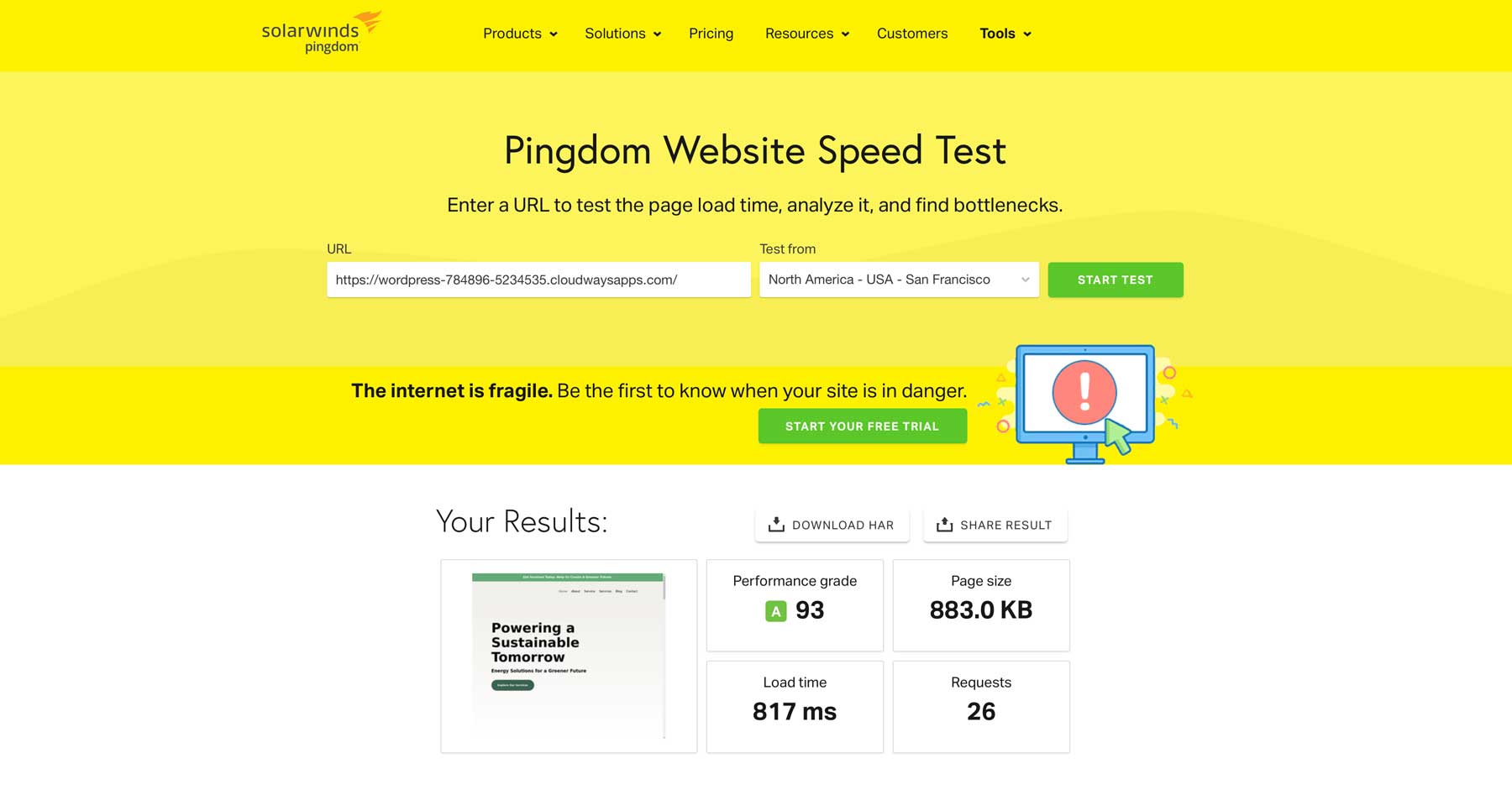 Pingdom -Website -Geschwindigkeitstest