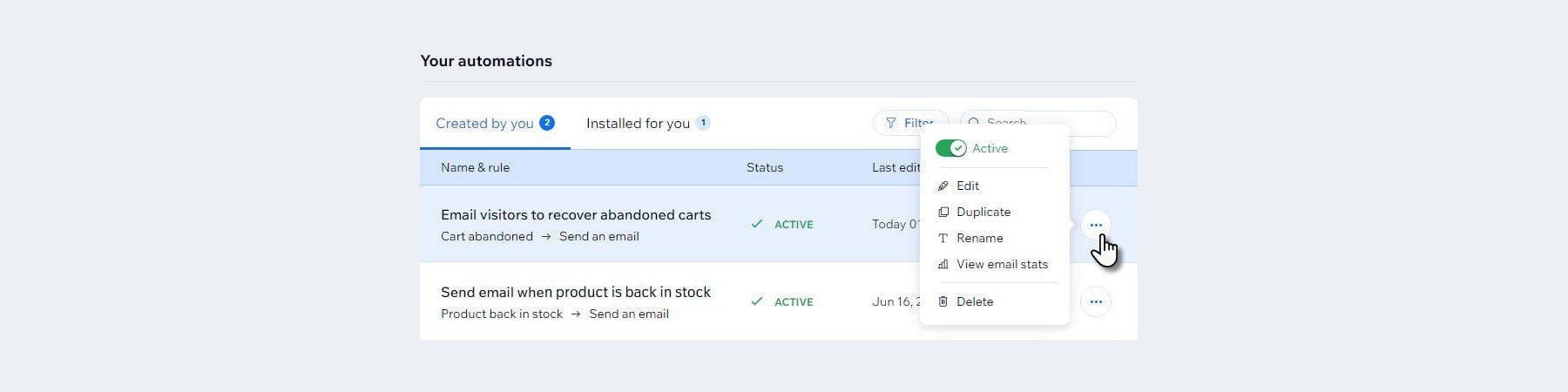 wix-cart-cart-email و to-atomations