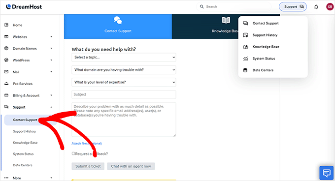 DreamHost -Support -Options - ISITWP - Detektor Tema WordPress Gratis dreamhost support options