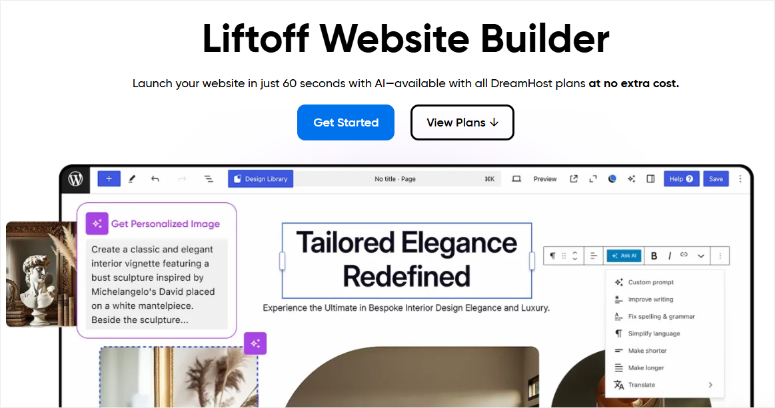 Dreamhost-liftoff-ai-builder-isitwp-detektor tema WordPress gratis dreamhost liftoff ai builder