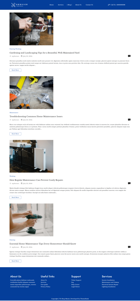 Nowy szablon witryny dla usług konserwacji (instalacja jednego kliknięcia) 4 Maintenance Services blog page