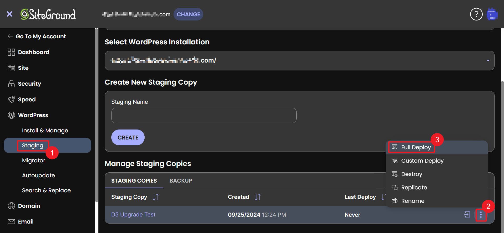 Siteground One-Click Implantion Staging Site para viver