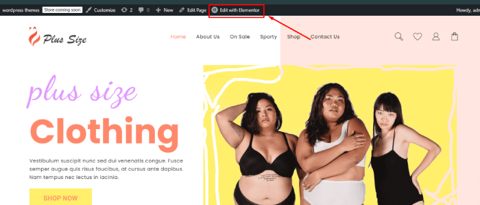 Artı boyutu dükkanı için yeni web sitesi şablonu (tek tıklamalı kurulum) 27 edit with elementor 2