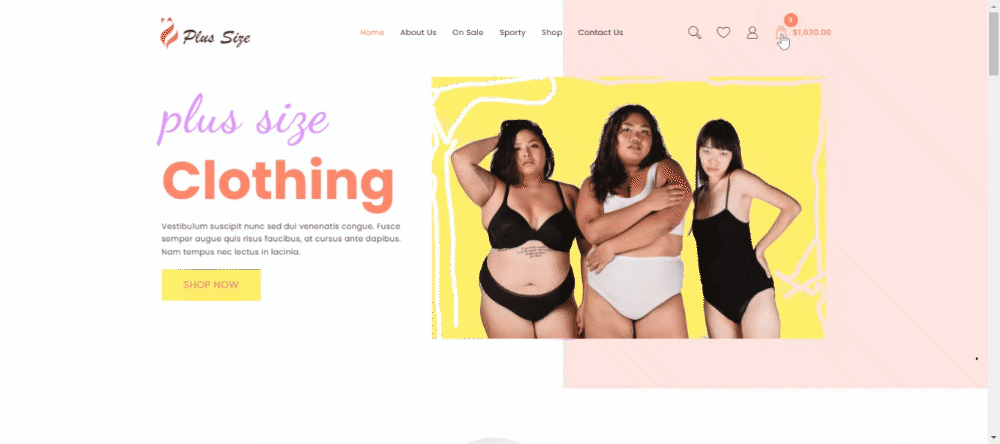Artı Boyut Mağazası için Yeni Web Sitesi Şablonu (Tek tıkaç kurulumu) 8 shopping cart