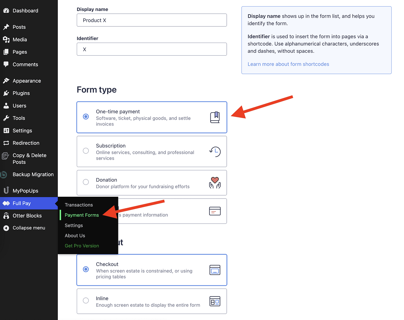 Menambahkan formulir pembayaran baru di dalam WordPress.
