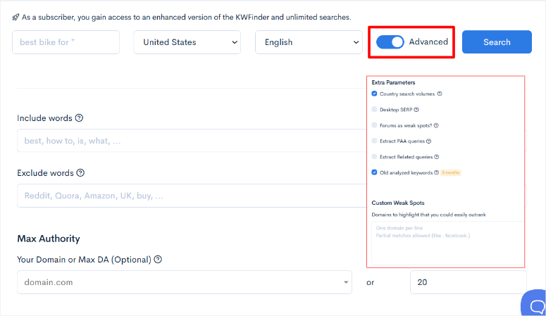 Lowfruits-KeyWord-Finder-Advanced-Prearch-ISITWP-Detektor Tema WordPress Gratis lowfruits kw finder advanced search