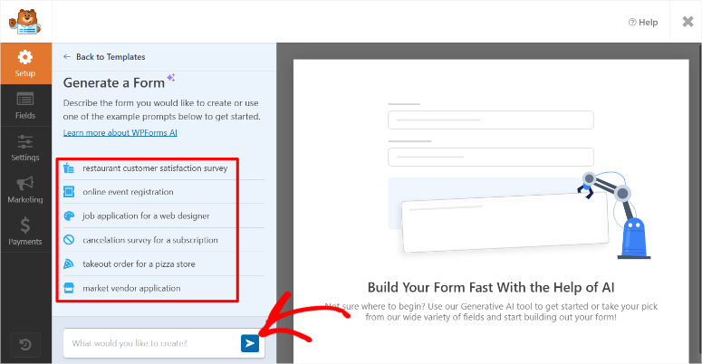 WPFORMS-AI-FORM-BUILDER-Interface-ISITWP-เครื่องตรวจจับธีม WordPress ฟรี wpforms ai form builder interface