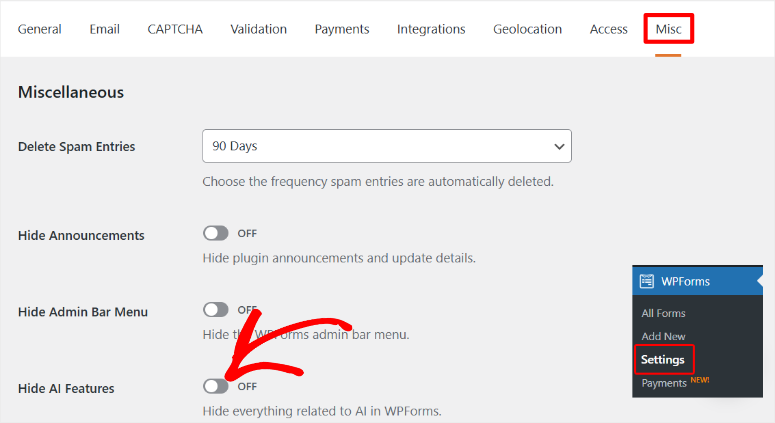 WPFORMS-HEDE-AI-FEATURES-ISITWP-เครื่องตรวจจับธีม WordPress ฟรี wpforms hide ai features