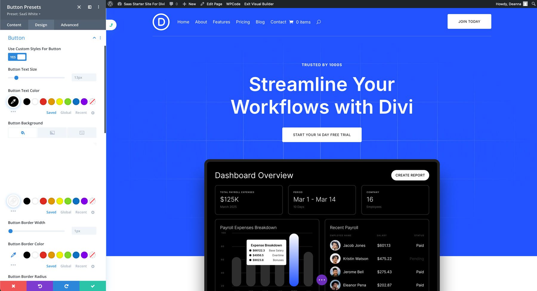 Sitio de inicio de SaaS para Divi