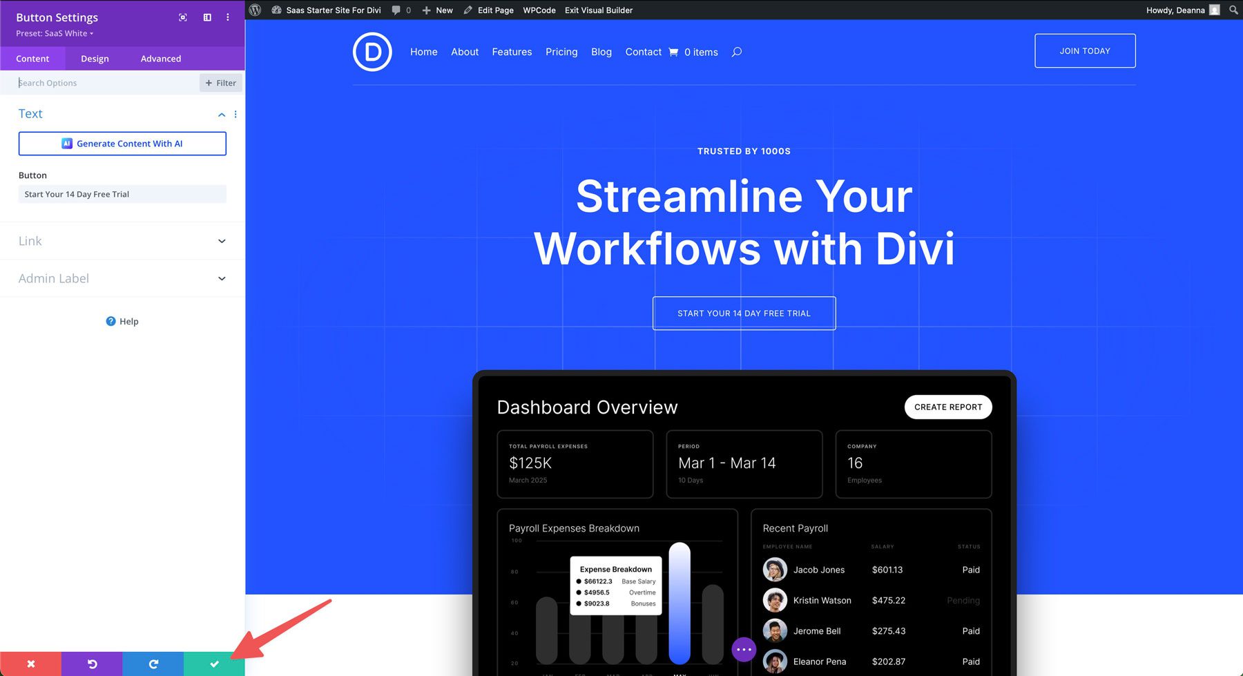 Sitio de inicio de SaaS para Divi