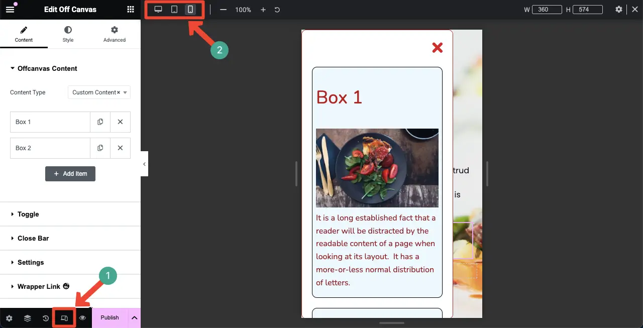 Cara membuat konten kanvas di elemenor: panduan 17 Make the Off Canvas Widget Mobile Responsive