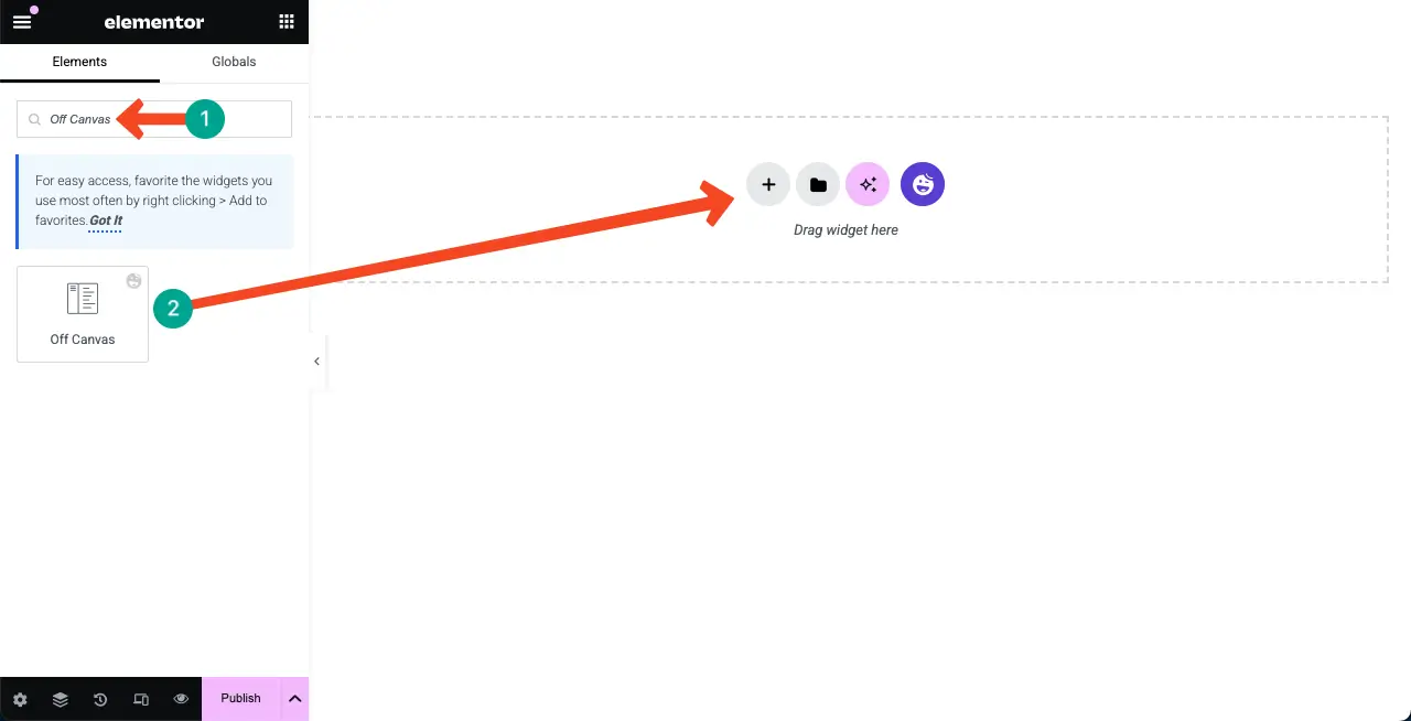 Cara membuat konten kanvas di elemenor: panduan 1 Add the Off Canvas Content Widget to the Elementor Canvas
