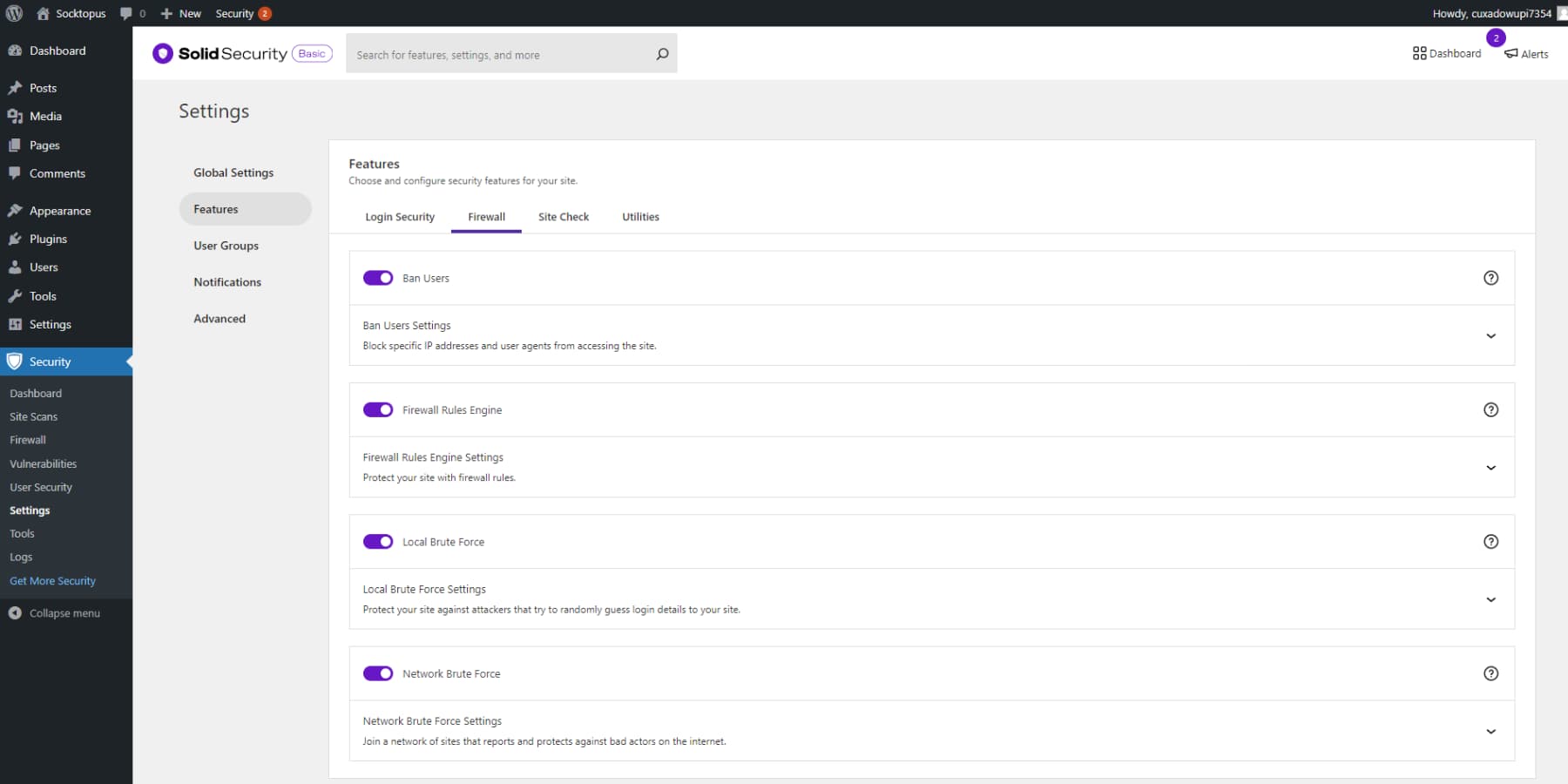 Ein Screenshot der Benutzeroberfläche von Solid Security