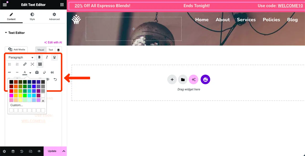 Comment ajouter une barre supérieure dans WordPress avec Elementor 7 Stylize the top bar content