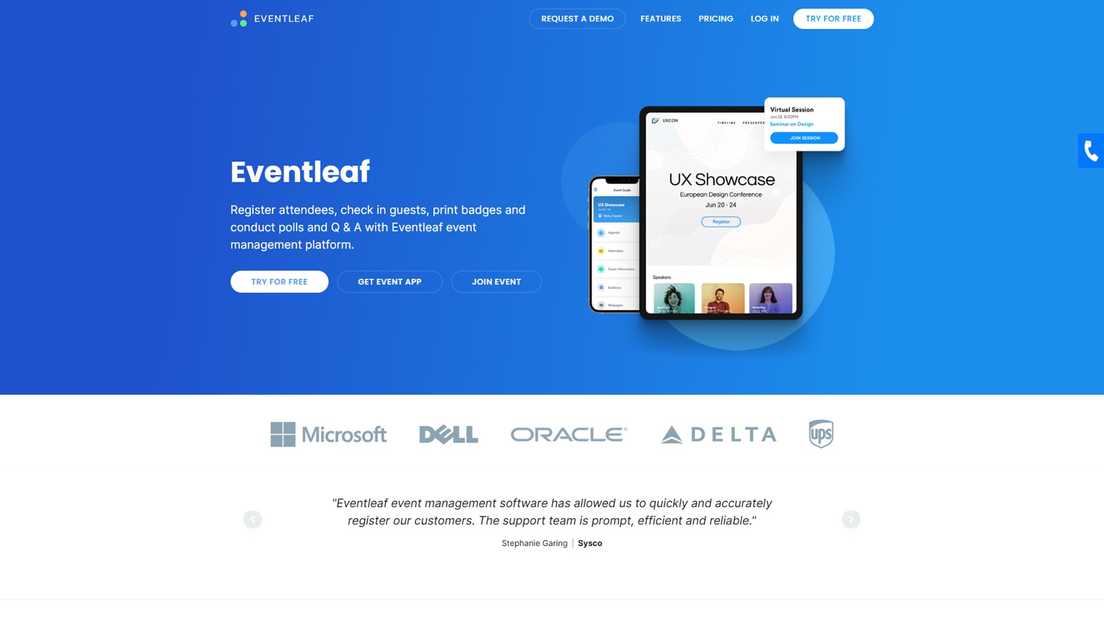Image de Eventleaf, une option de logiciel de gestion d'événements gratuite pour les organisations à but non lucratif avec des rappels d'événements automatisés et des invitations.