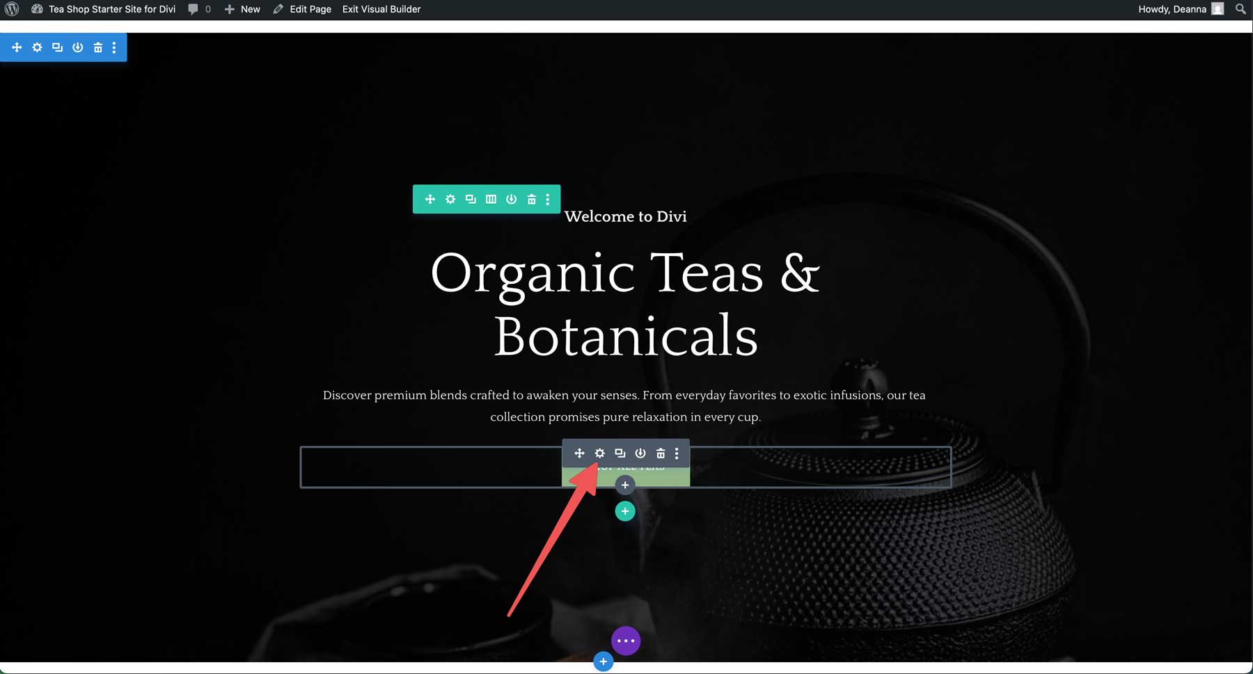 Site de partida para loja de chá para divi