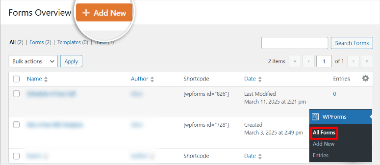 wpforms -add -new - isitwp - kostenloser WordPress -Themendetektor wpforms add new