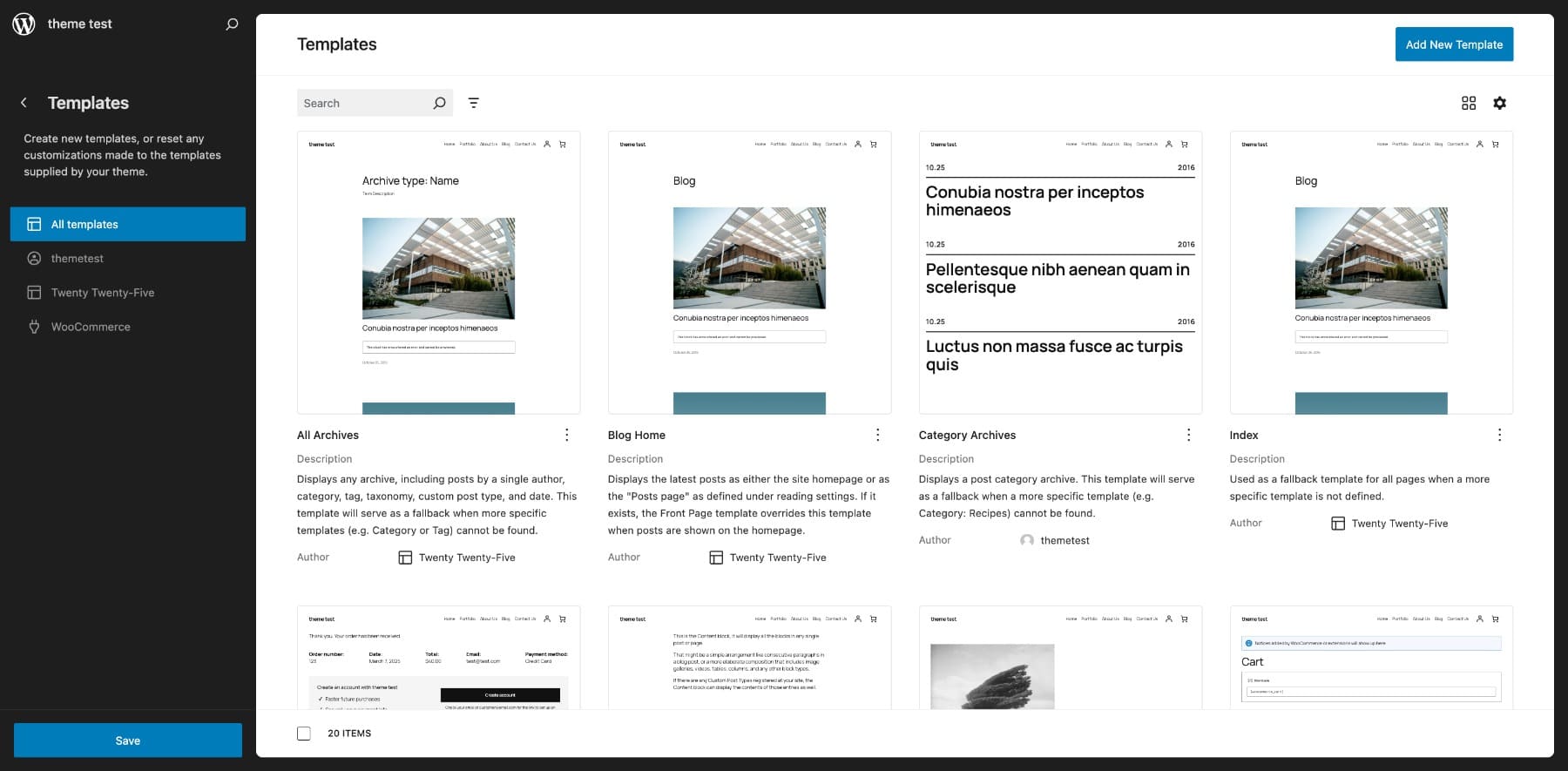 WordPress 기본 템플릿
