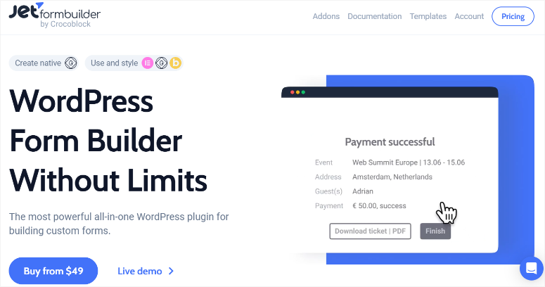 JetFormbuilder -Homepage - ISITWP - kostenloser WordPress -Themendetektor jetformbuilder homepage
