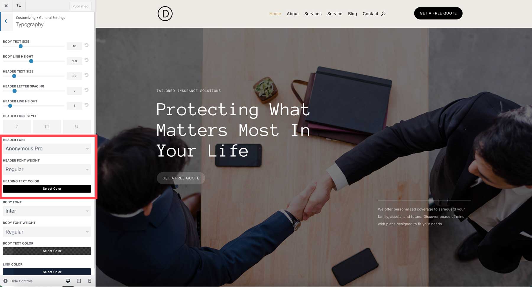 Sito di avviamento assicurativo per Divi