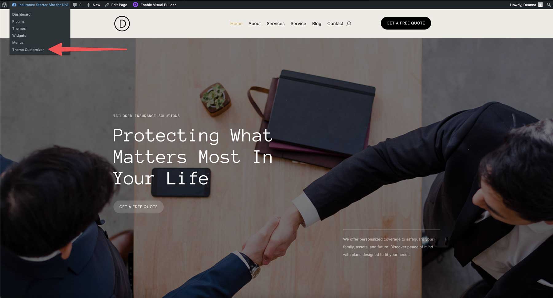 Sito di avviamento assicurativo per Divi